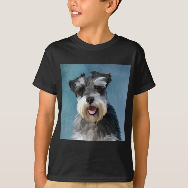 Miniature Schnauzer Water Colour Art Painting T-Shirt (Front)
