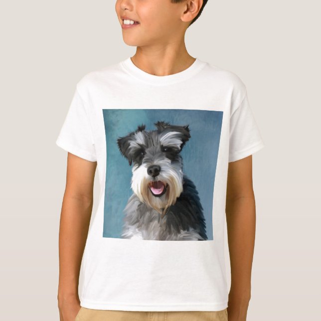 Miniature Schnauzer Water Colour Art Painting T-Shirt (Front)