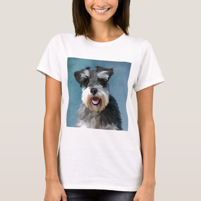 Miniature Schnauzer Water Colour Art Painting T-Shirt (Front)