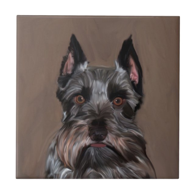 Miniature Schnauzer Water Colour Art Painting Tile (Front)