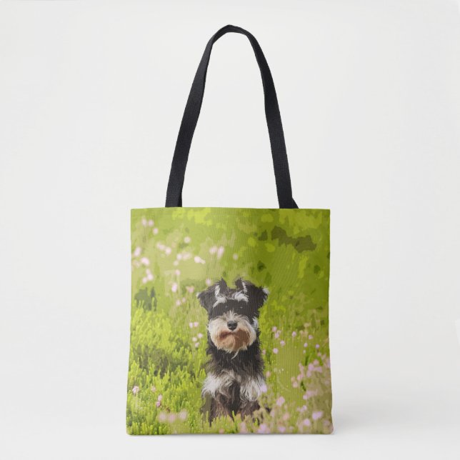 Miniature Schnauzer Water Colour Art Painting Tote Bag (Front)