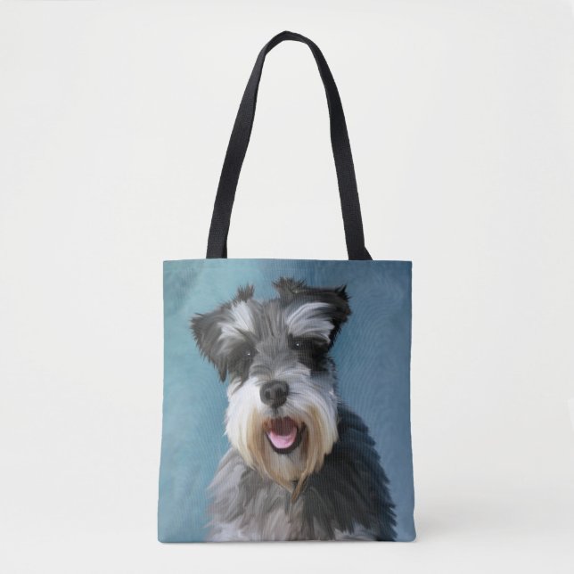 Miniature Schnauzer Water Colour Art Painting Tote Bag (Front)