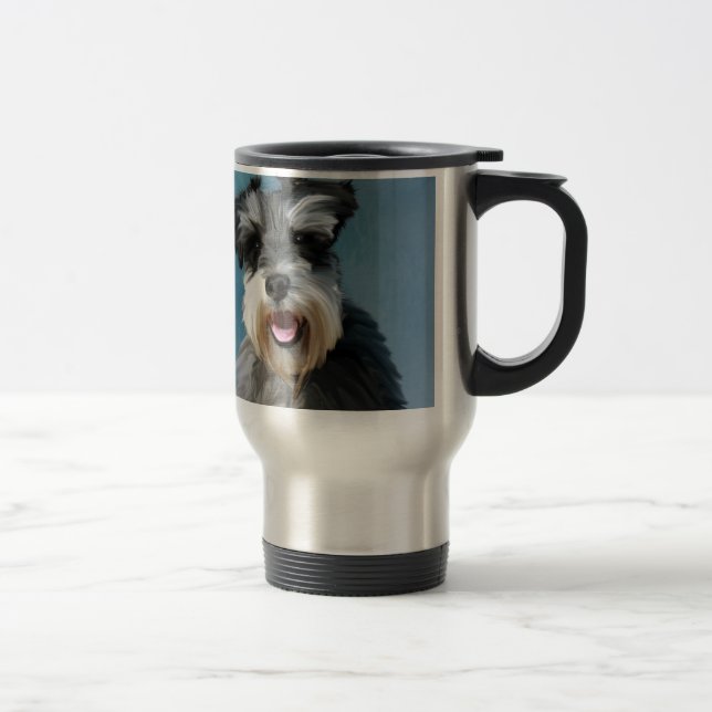 Miniature Schnauzer Water Colour Art Painting Travel Mug (Right)
