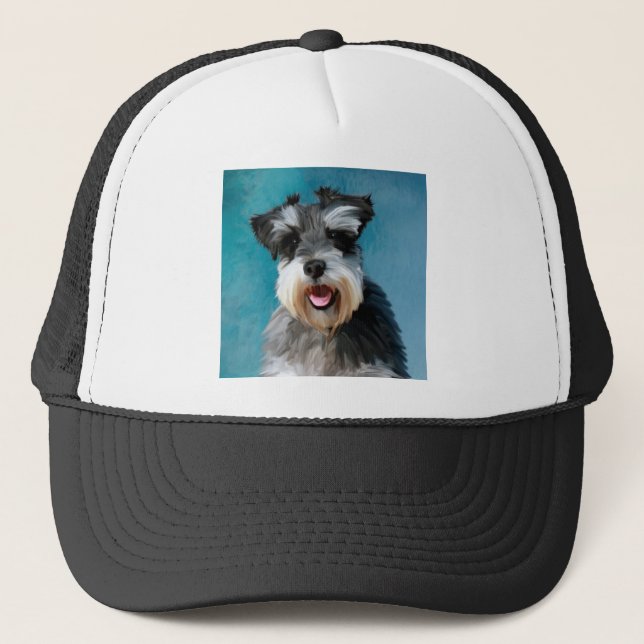 Miniature Schnauzer Water Colour Art Painting Trucker Hat (Front)