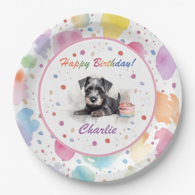 Miniature Schnauzer Watercolor Paper Plate (Front)