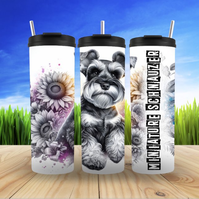 Miniature Schnauzer's Floral Charm Thermal Tumbler (Creator Uploaded)