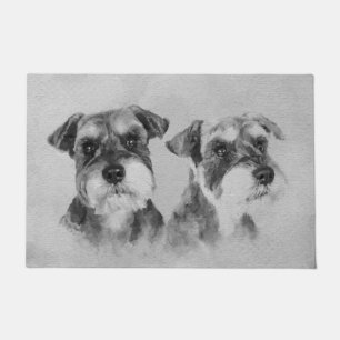 Miniature Schnauzers Grayscale Digital art Doormat