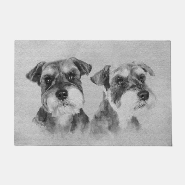 Miniature Schnauzers Grayscale Digital art Doormat (Front)