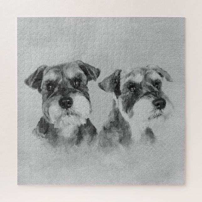 Miniature Schnauzers Grayscale Digital art Jigsaw Puzzle (Vertical)