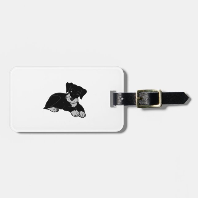 miniature schnuazuer black and silverr cartoon luggage tag (Front Horizontal)