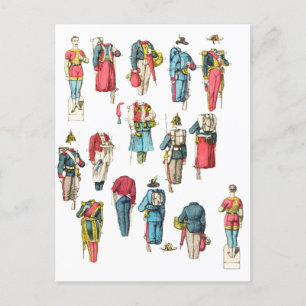 miniature soldier military men paper doll cut outs postcard