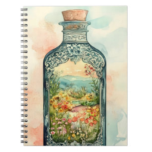 Miniature spring landscape enclosed in an ornate notebook