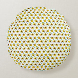 Miniature Sunflowers & Botanical Leaves Pattern Round Cushion