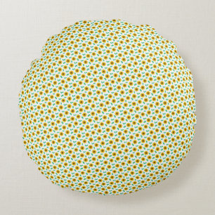 Miniature Sunflowers & Botanical Leaves Pattern Round Cushion