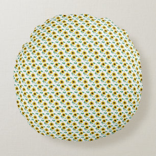 Miniature Sunflowers & Botanical Leaves Pattern Round Cushion