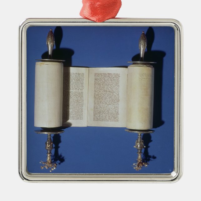 Miniature Torah Scroll, 1765 Metal Tree Decoration (Front)