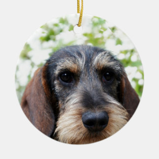 Miniature Wire Haired Dachshund Ceramic Tree Decoration