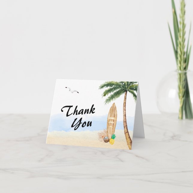Miniimal Blue Sky Tropical Beach Surf Baby Shower  Thank You Card (Front)