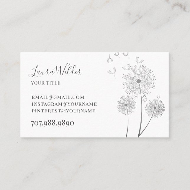 MinimaIist Delicate Illustrated Wind Blown Flower Business Card (Front)