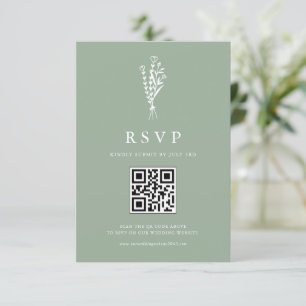 Minimailist Botanicals Sage Green QR Code Wedding RSVP Card