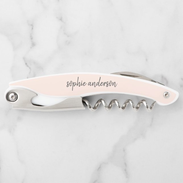 Minimaist Modern | Blush Pink Bridesmaid Name Corkscrew (Front)