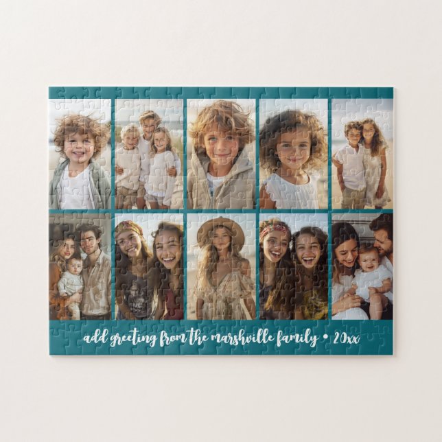 Minimal 10 Photo Collage - Basic Blue Grid Jigsaw Puzzle (Horizontal)