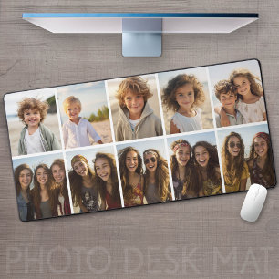 Minimal 10 Photo Collage - Basic White Grid Desk Mat