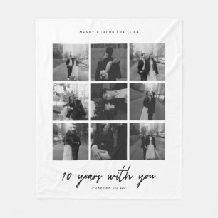 Minimal 10-Year Anniversary Wedding Photo Collage Fleece Blanket