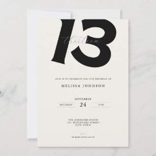 Minimal 13th Birthday Invitation: Bold Typography Invitation