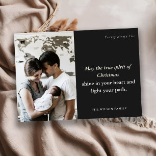 Minimal 1 Photo Black & White Christmas Spirit Holiday Card