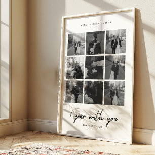 Minimal 1st Anniversary Wedding 9 Photo Collage Poster