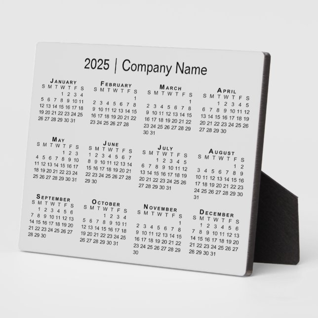 Minimal 2025 Calendar Company Name on Grey Desktop Plaque (Side)