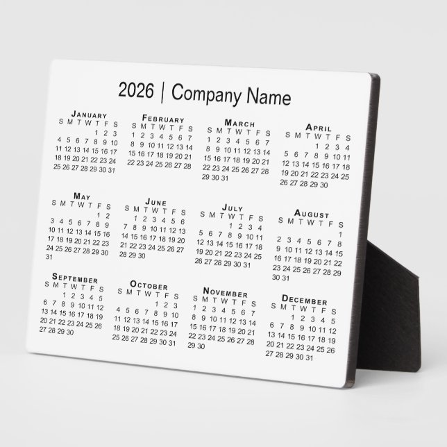 Minimal 2026 Calendar Company Name Desktop Plaque (Side)