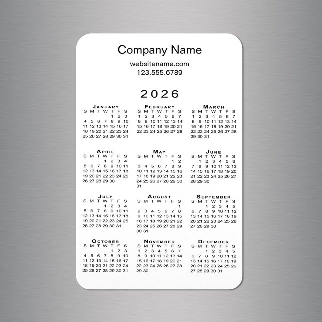 Minimal 2026 Calendar Company Name Info on White Magnet (Minimal 2026 Calendar Company Name Info on White Magnet in situ)