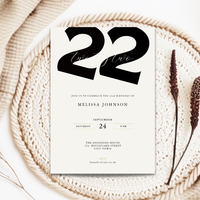 Minimal 22nd Birthday Invitation - Bold Typo (Minimal 22nd birthday invitation with bold typography)