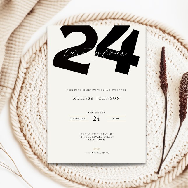 Minimal 24th Birthday Invitation - Bold Typo (Minimal 24th birthday invitation with bold typography)