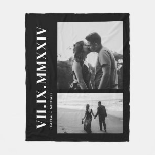 Minimal 2 Couple Photo Roman Numeral Date Fleece Blanket