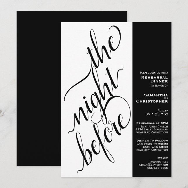 Minimal 2 Pane Wedding Rehearsal Dinner White Invitation (Front/Back)