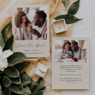 Minimal 2-Photo Script Beige Save The Date