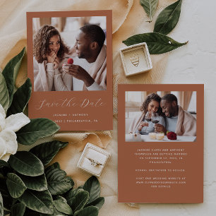 Minimal 2-Photo Script Terracotta Save The Date