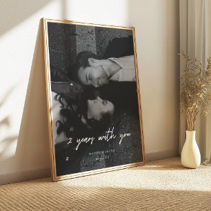 Minimal 2nd Anniversary Black & White Couple Photo Poster