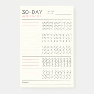 Minimal 30 Day Challenge Habit Tracker Design Post-it Notes
