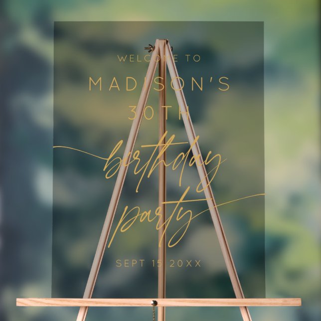 Minimal 30th Birthday Party Welcome Gold Script Acrylic Sign (Neutral)