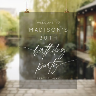 Minimal 30th Birthday Party Welcome White Script Acrylic Sign