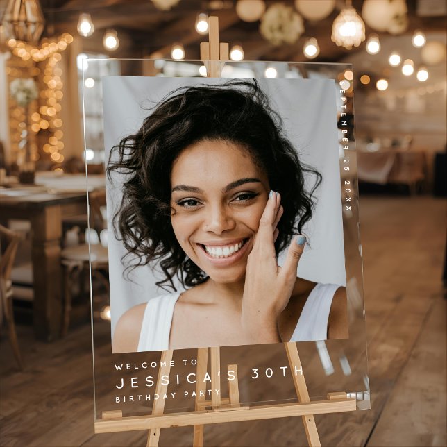 Minimal 30th Thirty Birthday Party Photo Welcome Acrylic Sign (Creator Uploaded)