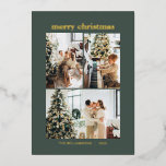 Minimal 3 Photo Collage Merry Christmas Green Gold Foil Holiday Card<br><div class="desc">Minimalist 3 Photo Collage Merry Christmas Gold Foil Holiday Card in Forest Green</div>
