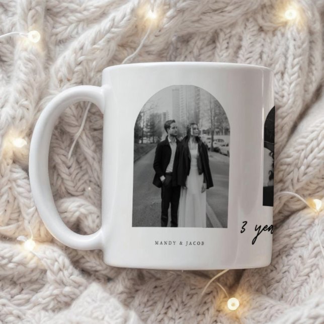Minimal 3-Year Anniversary 3 Couple Photos Arch Coffee Mug (Creator Uploaded)