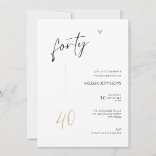 Minimal 40th Birthday Invitation Black and White
