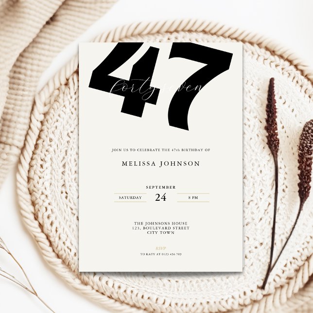 Minimal 47th Birthday Invitation - Bold Typo (Minimal 47th birthday invitation with stylish bold typography)