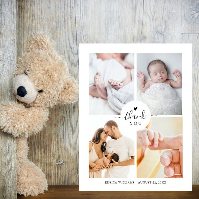 Minimal 4 Photo Collage Baby Shower Thank You Postcard (Creator Uploaded)